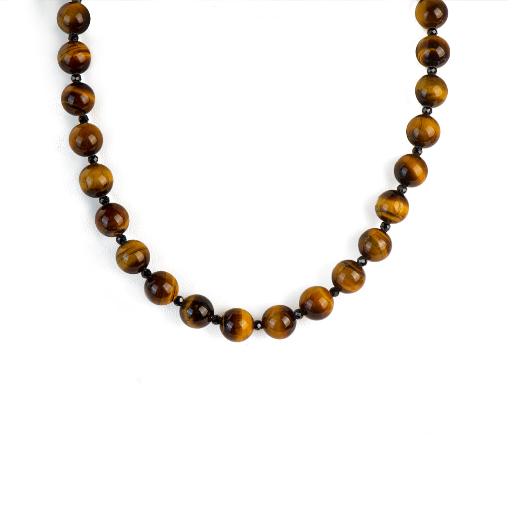 10mm Tiger Eye Black Spinel Stylish Clasp Necklace