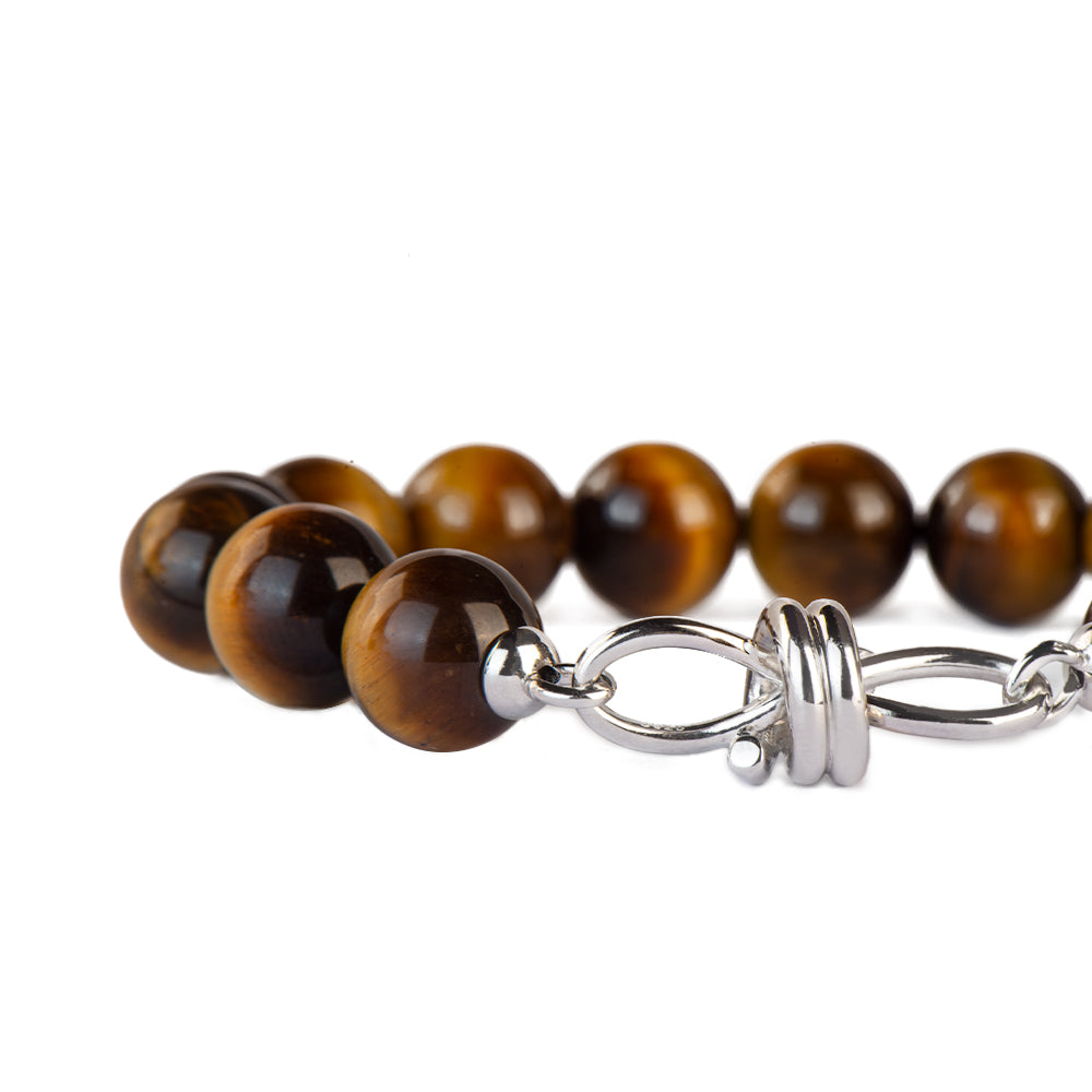 12mm Pure Tiger Eye Stylish Clasp Beads Bracelet