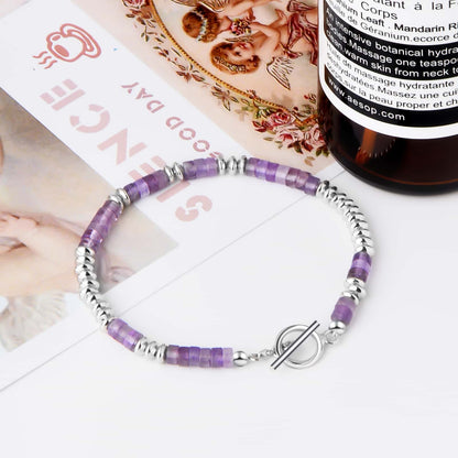 Real Amethyst Bracelet - 8mm A Grade Elastic Gemstone Beads - Comfortable Fit Crystal Bracelet for Men & Women - Ideal for Everyday Wear – Healing Amethyst Stone Bracelet Gift