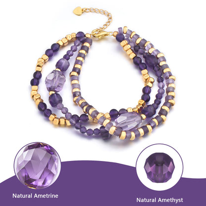 Three Strand Faceted Natural Crystal Amethyst Ametrine Bracelet Jewelry