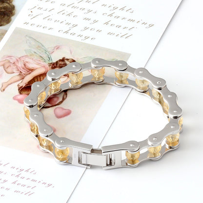 Ladies Motorcycle Bike Chain Bracelet silver November Citrine