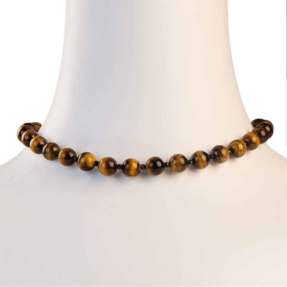 10mm Tiger Eye Black Spinel Stylish Clasp Necklace