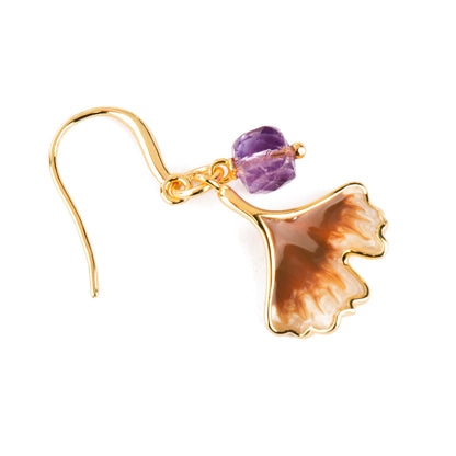 Ginkgo Silver Plated 18K Gold Amethyst Earrings