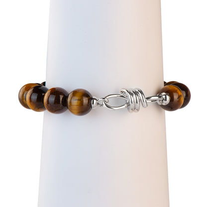 12mm Pure Tiger Eye Stylish Clasp Beads Bracelet