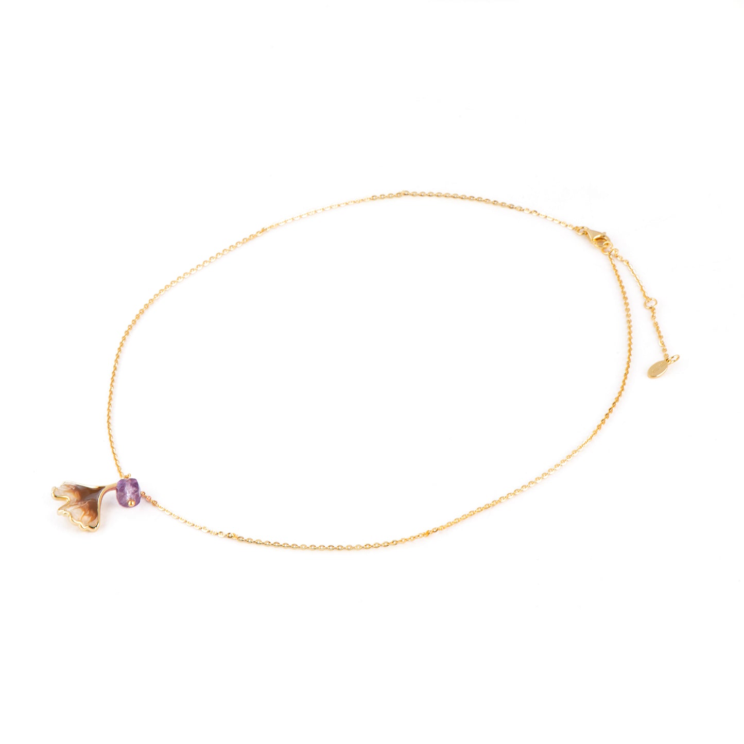 Ginkgo Silver Plated 18K Gold Amethyst Necklace