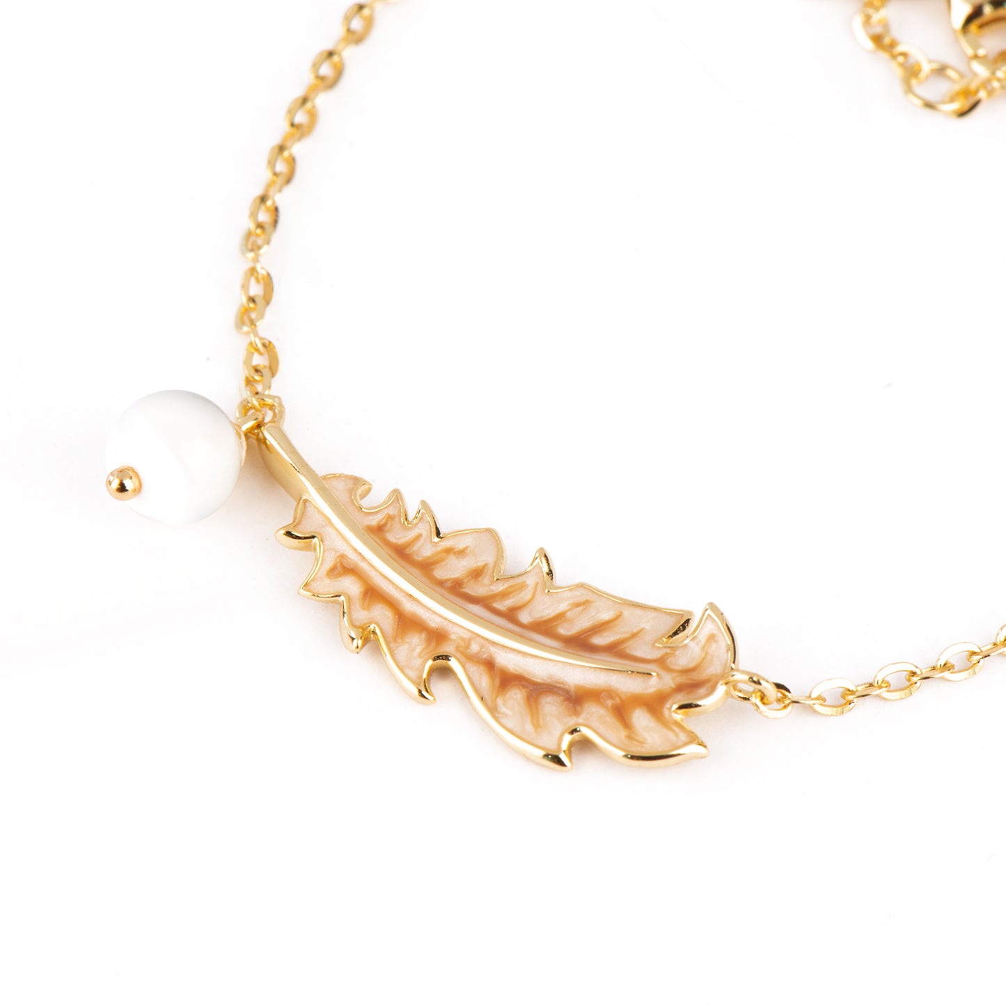 Feather 18k Gold Plated Mother Of Pearl Bracelet