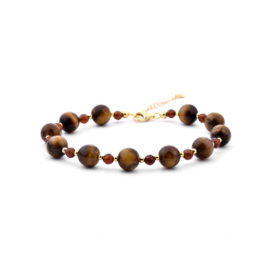 8MM Round Glossy Tiger Eye Garnet Bracelet