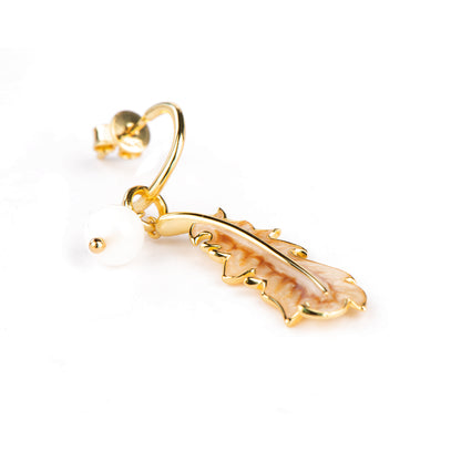 Feather 18k Gold Plated Mother Of Pearl Earrings