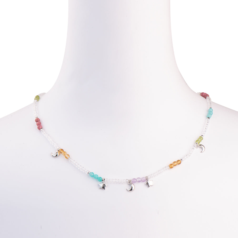 Colorful Stacked Amazonite Citrine Rhodochrosite OT Clasp Necklace