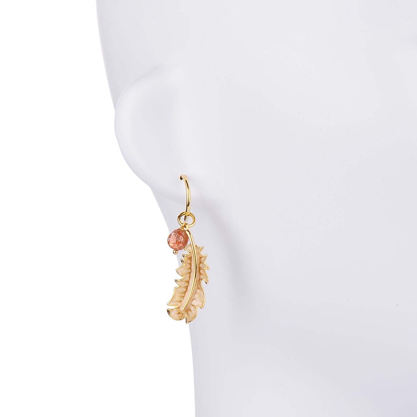 18K Gold Plated Silver Feather Strawberry Crystal Earring