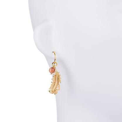 18K Gold Plated Silver Feather Strawberry Crystal Earring