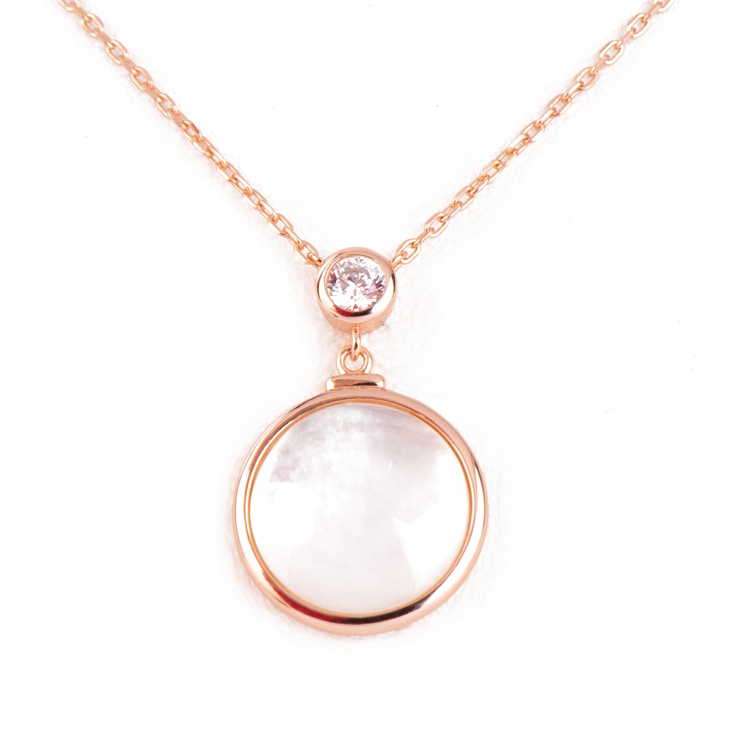 Rose Gold Plated Sliver Mother of Pearl Encrusted Necklace