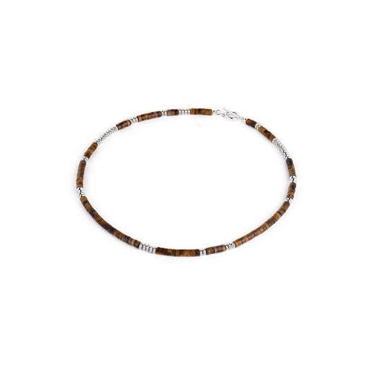 Round Tiger’s Eye 925 Silver Plated 18k Stylish Clasp Beaded Necklace