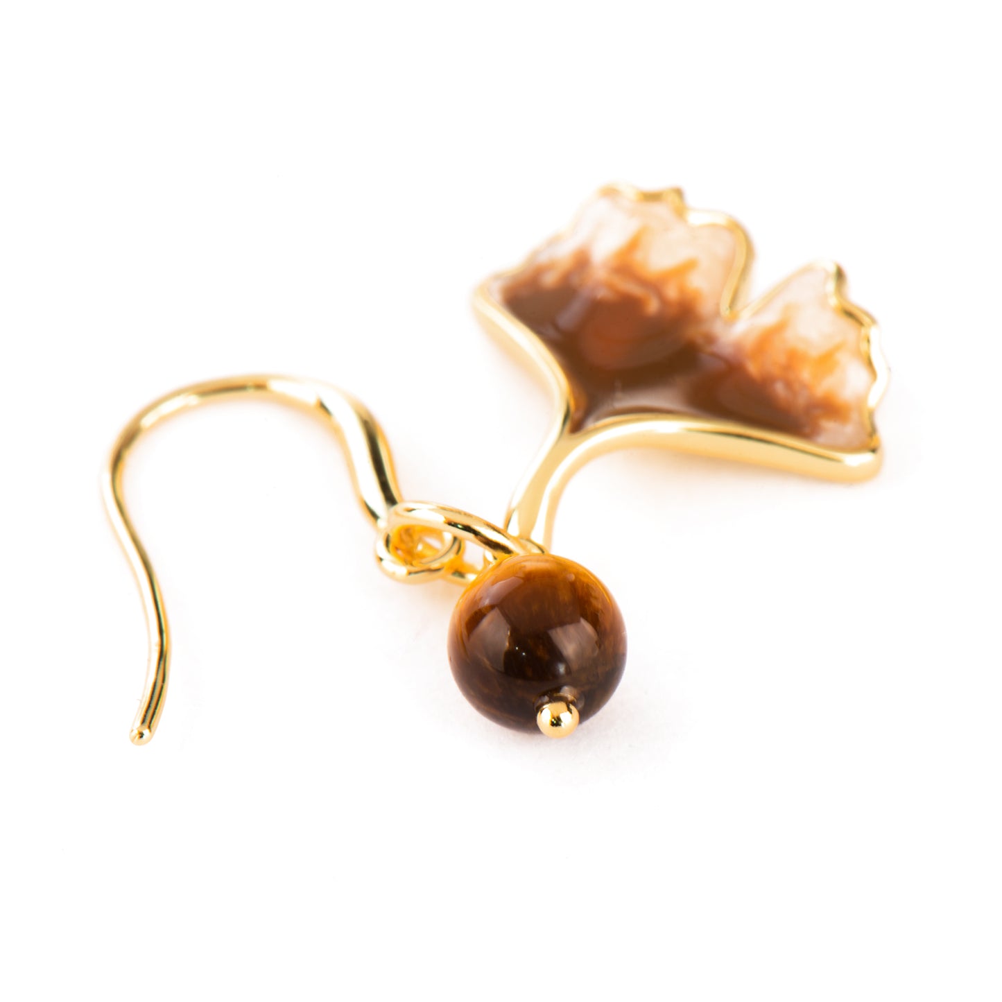 Ginkgo 18K Plated Silver Tiger Eye Earrings