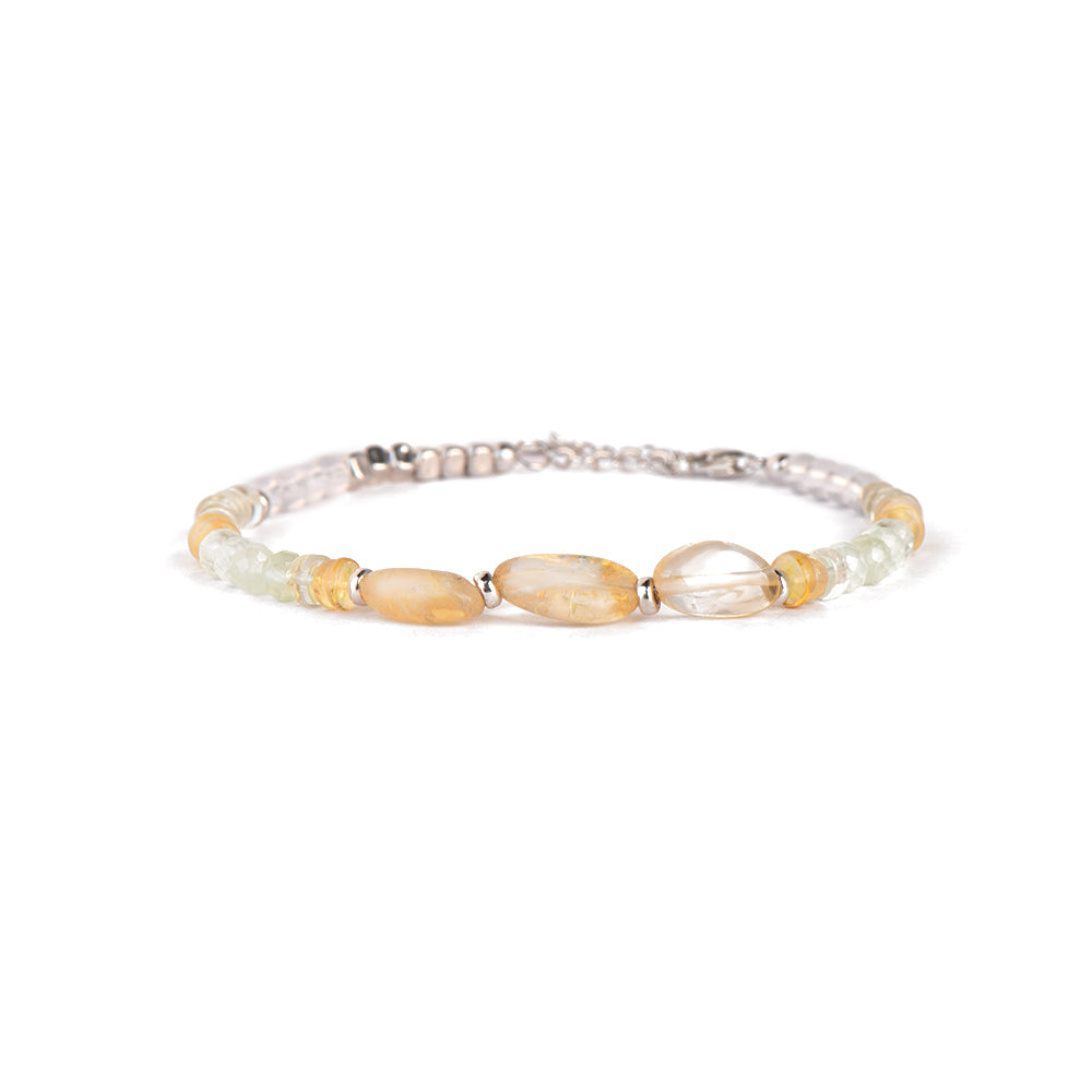 Citrine Lemon Quartz Prehnite Chain Bracelet