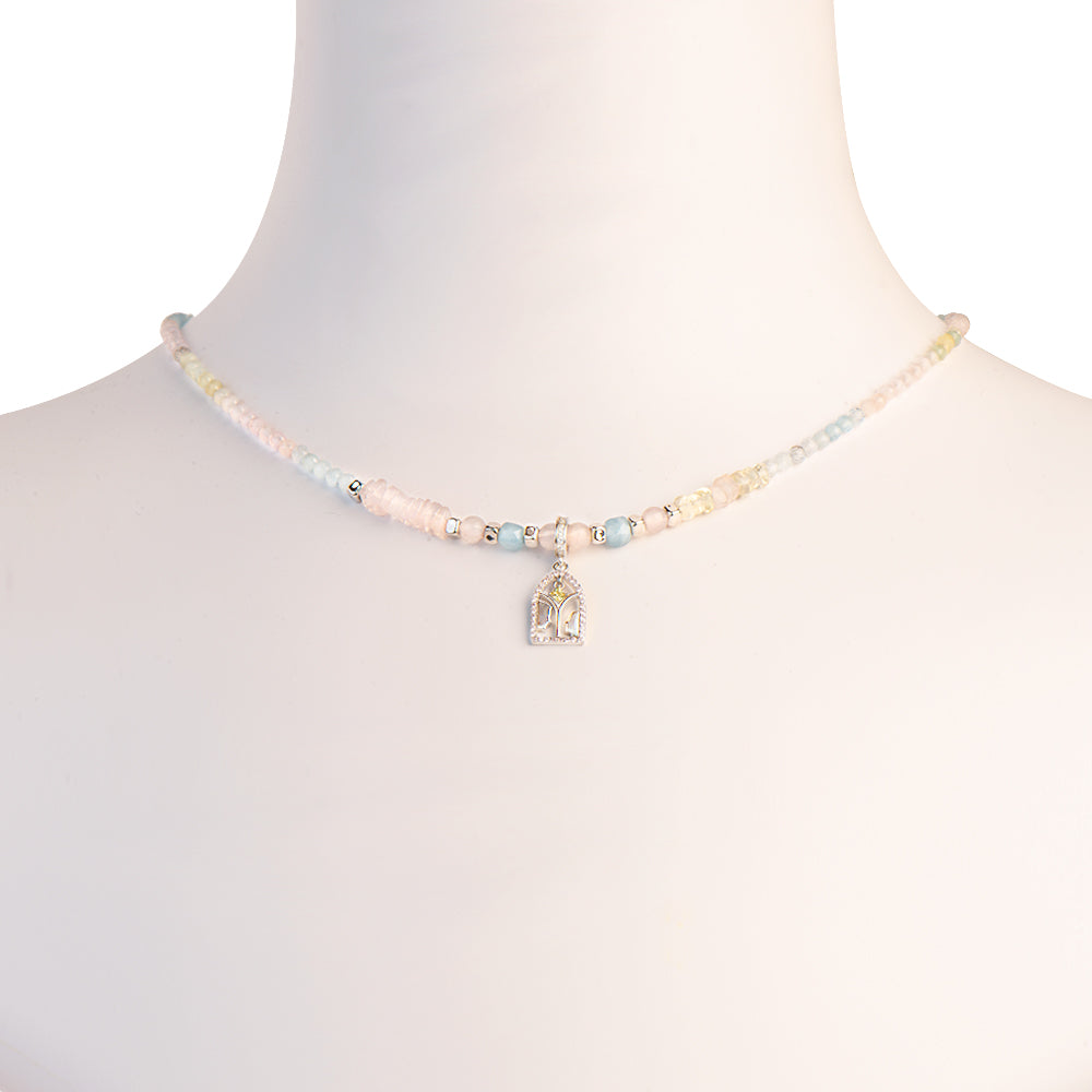 Gradient-colored Morganite Lemon Quartz Pendant Necklace