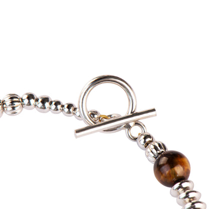 Round Tiger’s Eye 925 Silver Plated 18k Stylish Clasp Beaded Bracelet