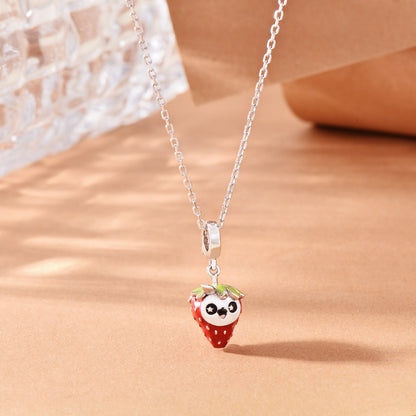 S925 Silver Charming Pendant Necklace Stylish Strawberry Desgin Jewelry Gift for Her