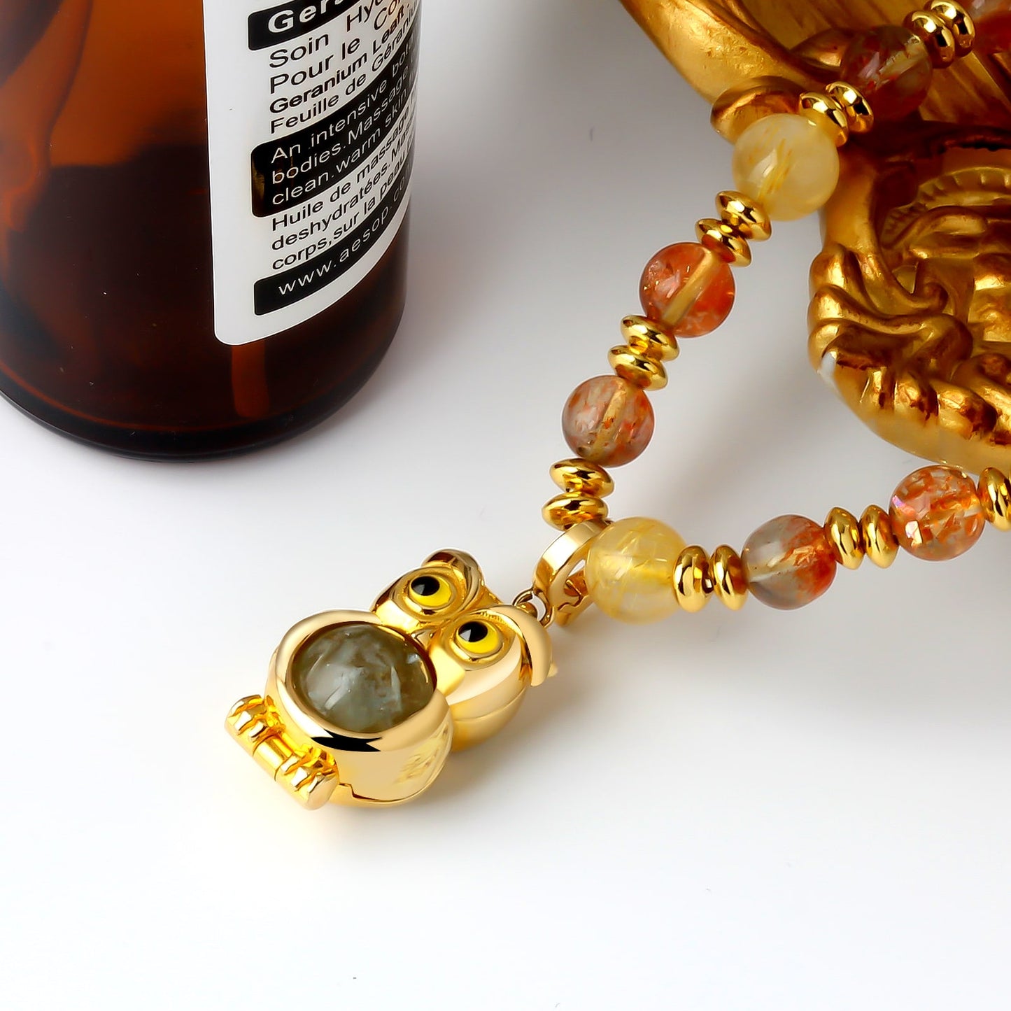 Dainty Titanium Quartz & Golden Strawberry Quartz Necklace