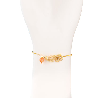 Feather 18k Gold Plated Strawberry Quartz Bracelet