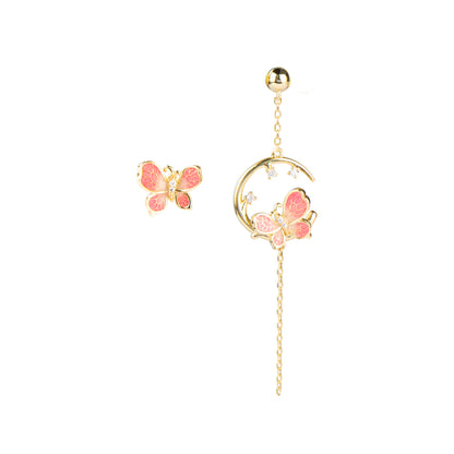 Pink Butterfly Silver Plated 18k Gold Earrings