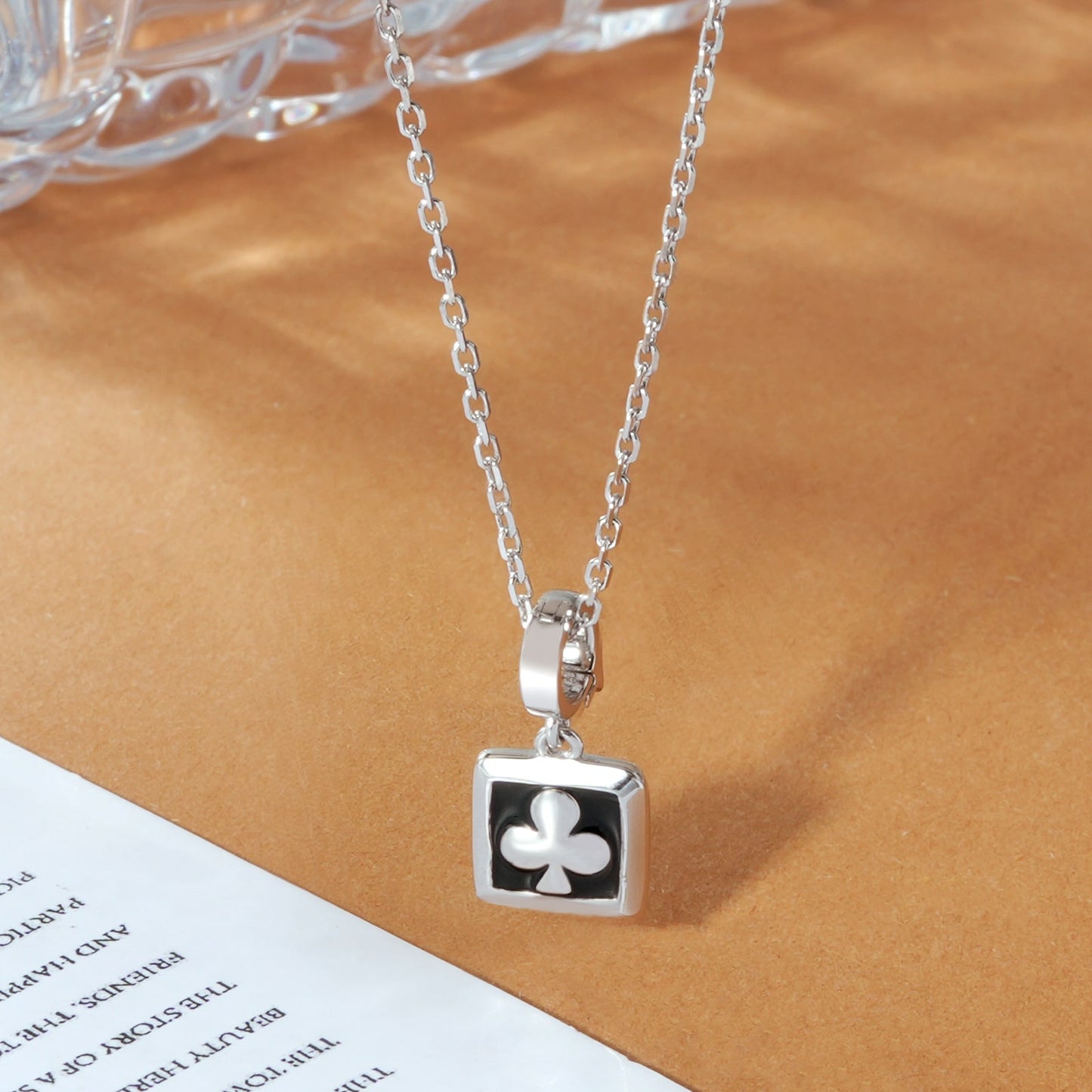 S925 Silver Poker Club Pendant Necklace Charming Removable Pendant Jewelry Gift