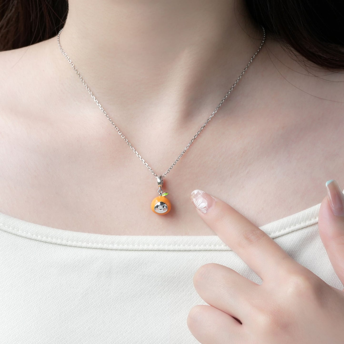 S925 Silver Charming Pendant Necklace Stylish Orange Desgin Jewelry Gift for Her