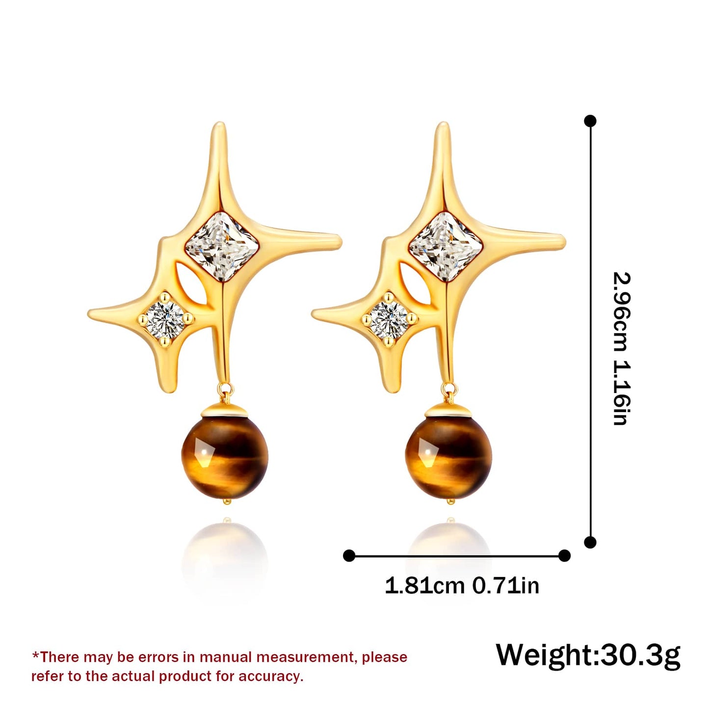 Brown star earrings,unusual cool gold and light brown four-point star drop earrings for women