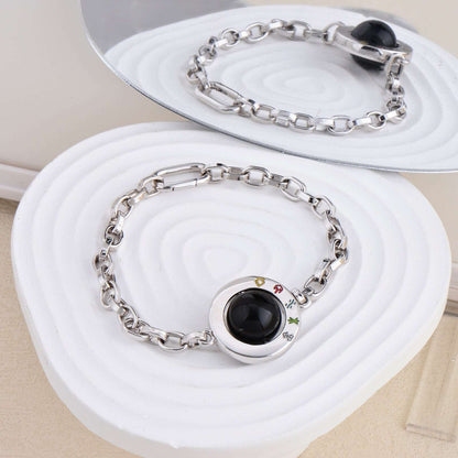 Black Crystal Bracelet with Black Agate Beads Five Phases Spinning Bracelet