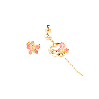 Pink Butterfly Silver Plated 18k Gold Earrings