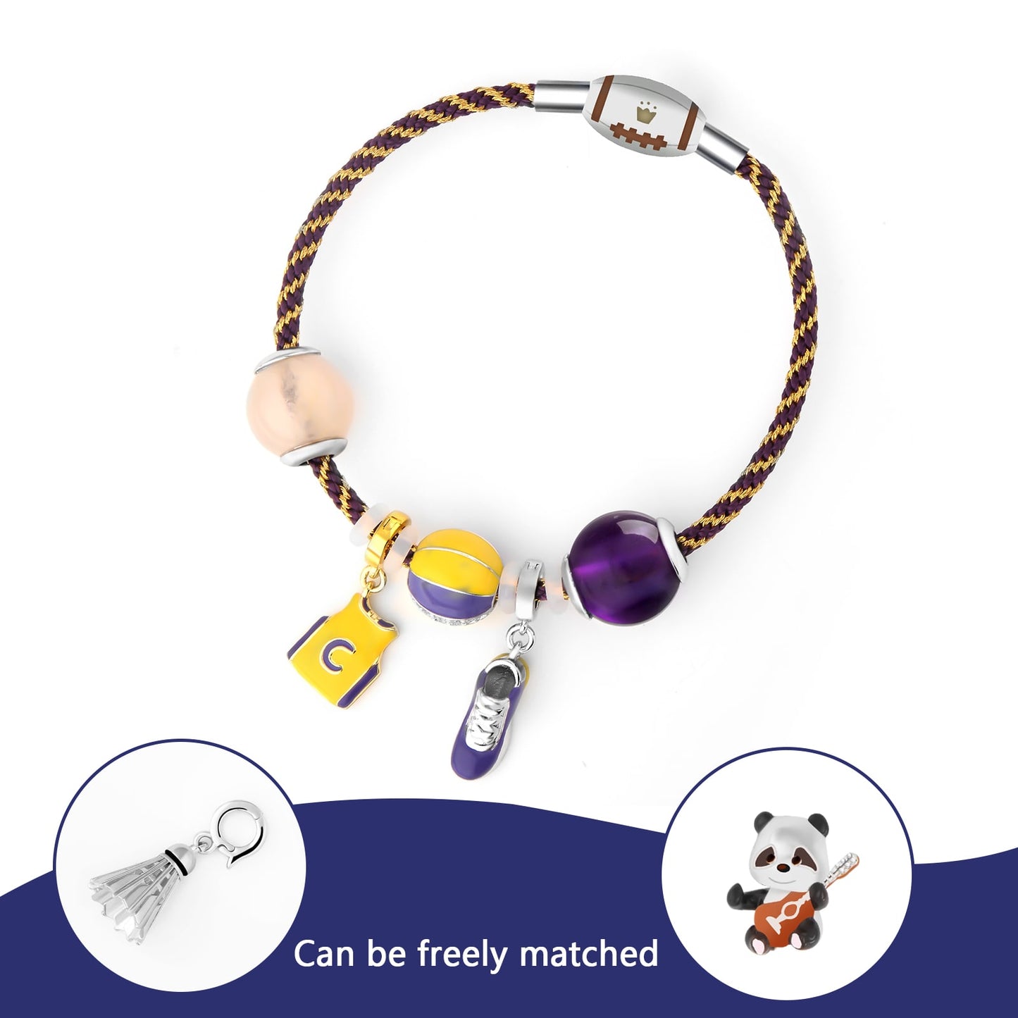 Basketball Themed Sports Bracelet with Natural Morganite and Amethyst