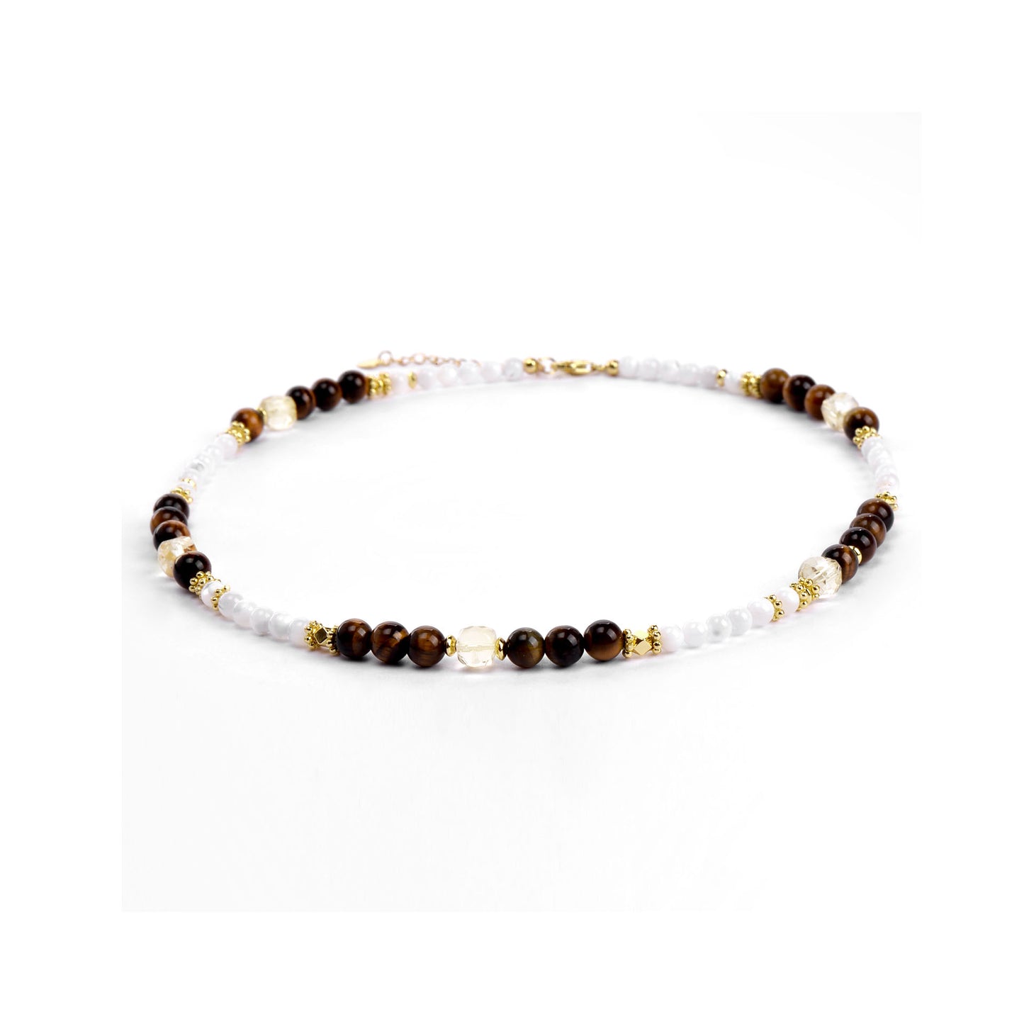 Cindy land Full Round Mother of Pearl Beads with Tiger Eye Gemstones Citrine Crystal