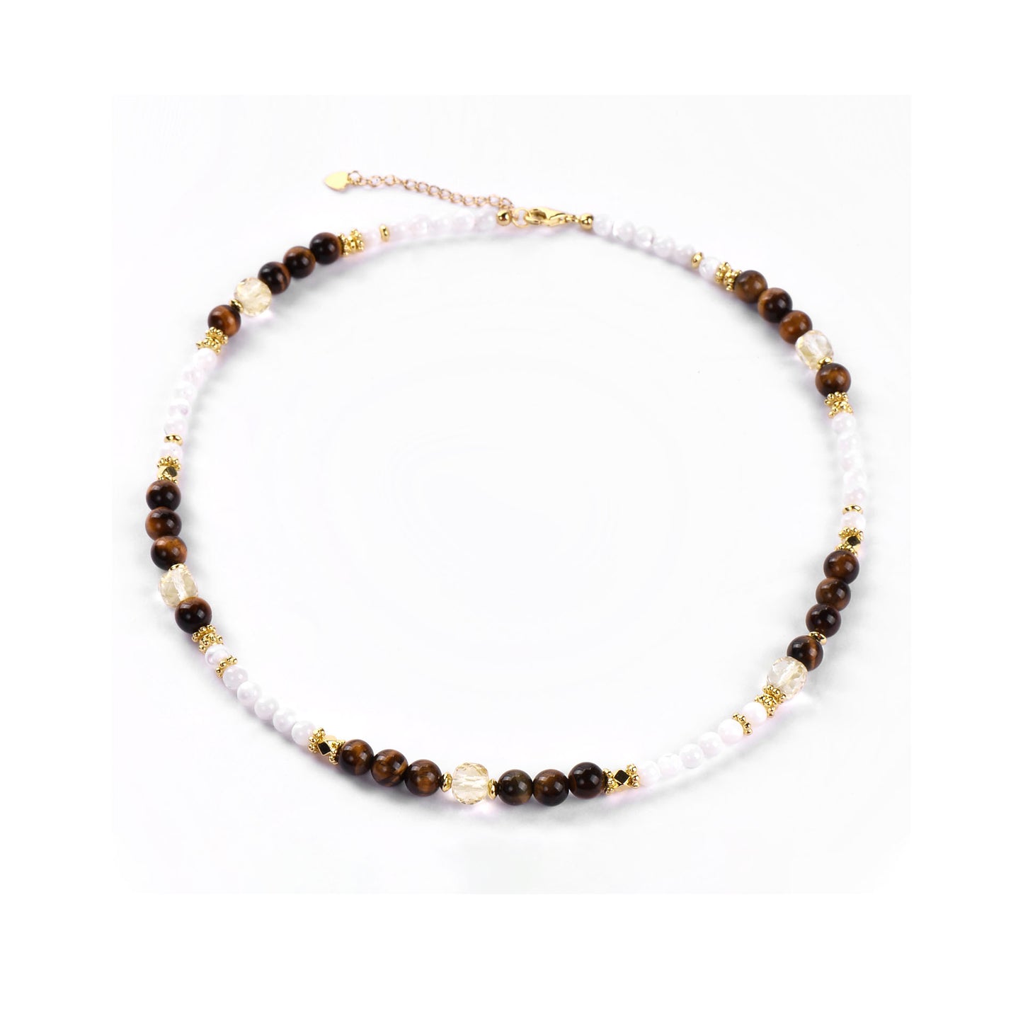 Cindy land Full Round Mother of Pearl Beads with Tiger Eye Gemstones Citrine Crystal