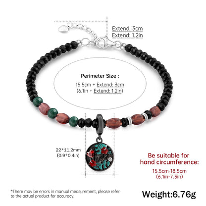 Rocker Jewelry Edgy Skull Bracelet/ Men's Stretch Bracelet with pendant/ black spinel malachite garnet Beads Bracelet/Halloween Bracelet Father's Day