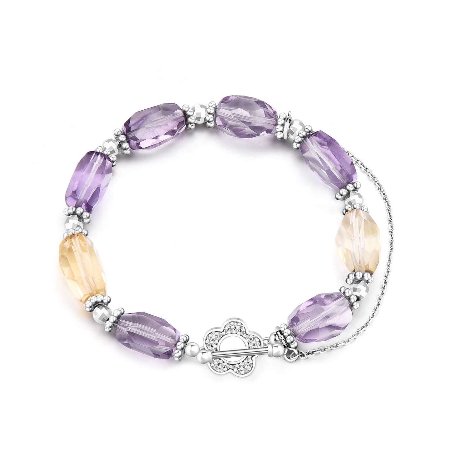 Luxe one of a kind Citrine and Amethyst bracelet, 14k Gold filled bracelet