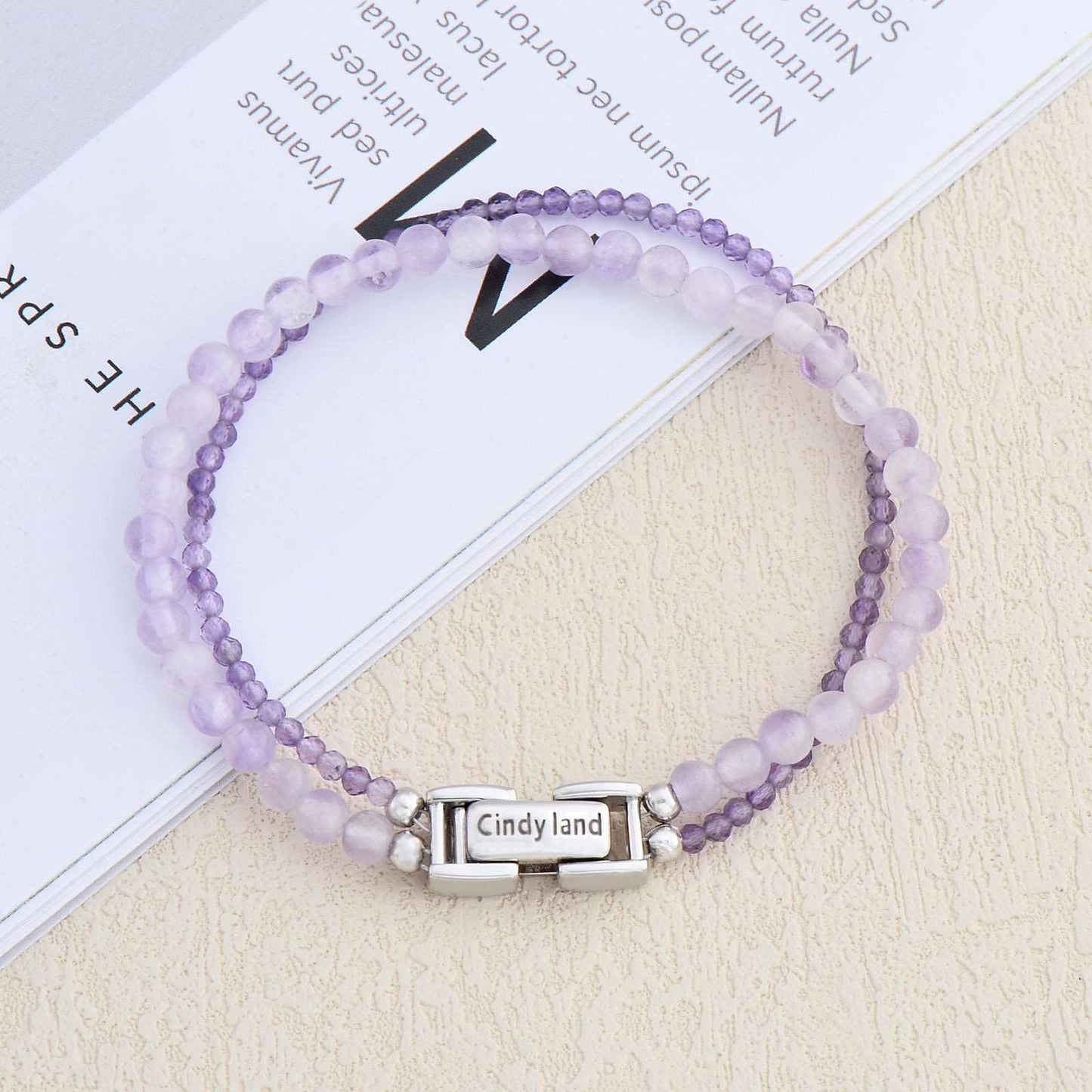 Double Row Amethyst Purple Chalcedony Stylish Clasp Bracelet