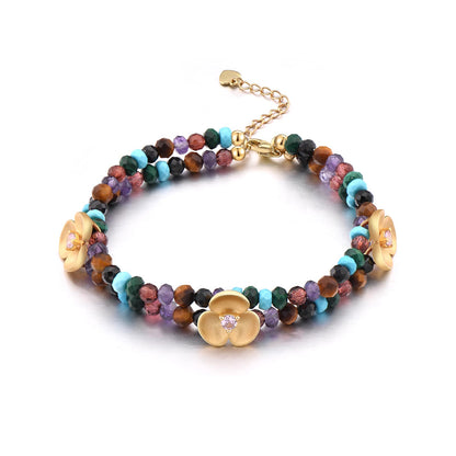 Reiki Crystal Products Unisex Adult Tiger Eye Amethyst Turquoise Black Spinel Malachite Champagne Garnet Quartz Amazonite Fluorite Multi Stone Crystal Stone Bracelet 8 mm Beads Combo Bracelet Pack of 4 pc