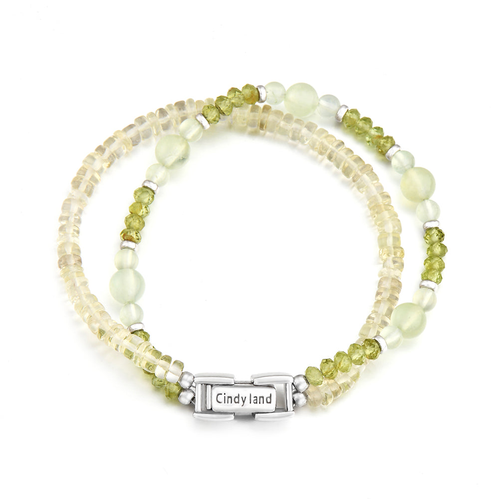 Cindy land 100% Original Lemon Crystals  Multiple Strand Gemstone Bracelet Unique Double Row of Clasps