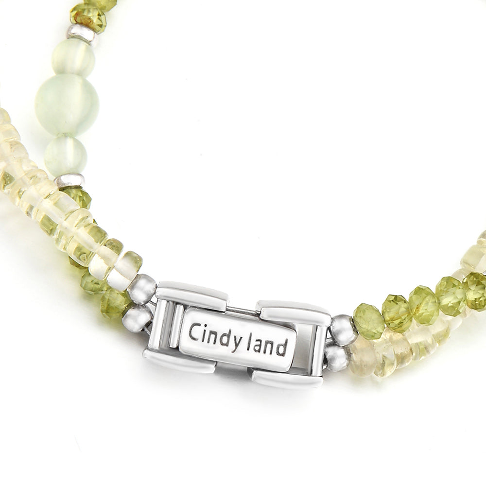 Cindy land 100% Original Lemon Crystals  Multiple Strand Gemstone Bracelet Unique Double Row of Clasps