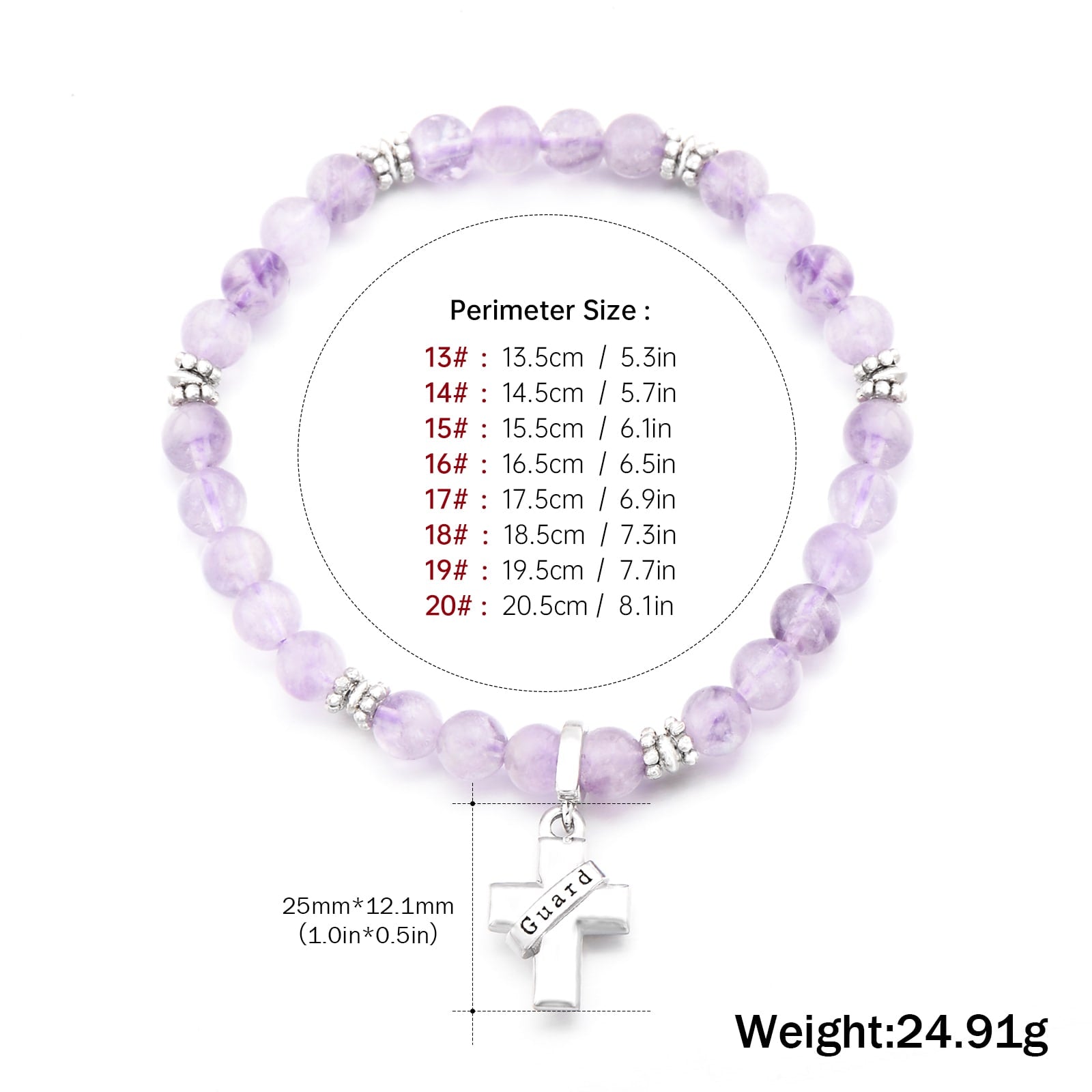 Natural purple chalcedony Round Beaded Stretch Bracelet with Bullet Shape Charm