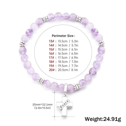 Natural purple chalcedony Round Beaded Stretch Bracelet with Bullet Shape Charm