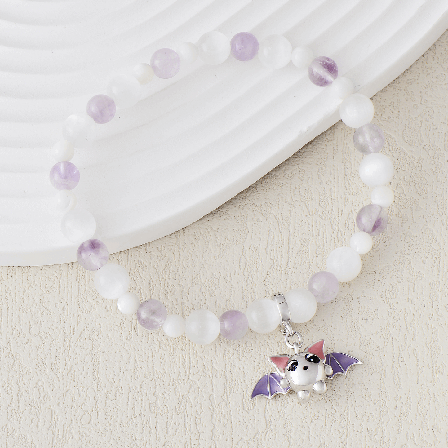 light Purple Jade and Mother-of-pearl Beads nature animal bat pendant