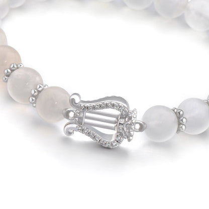 Blue Moonstone Lyre Bracelet Dainty Everday Crystal Jewelry