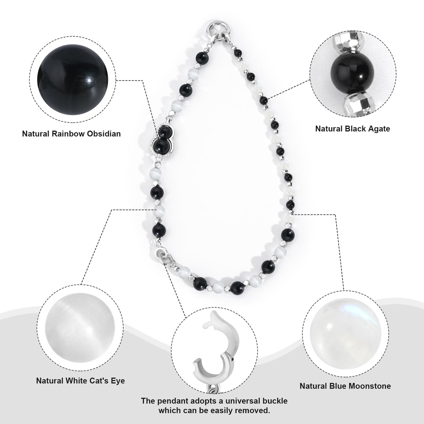 Stylish Universal Phone Strap with Natural Crystal: Obsidian, Agate, Moonstone