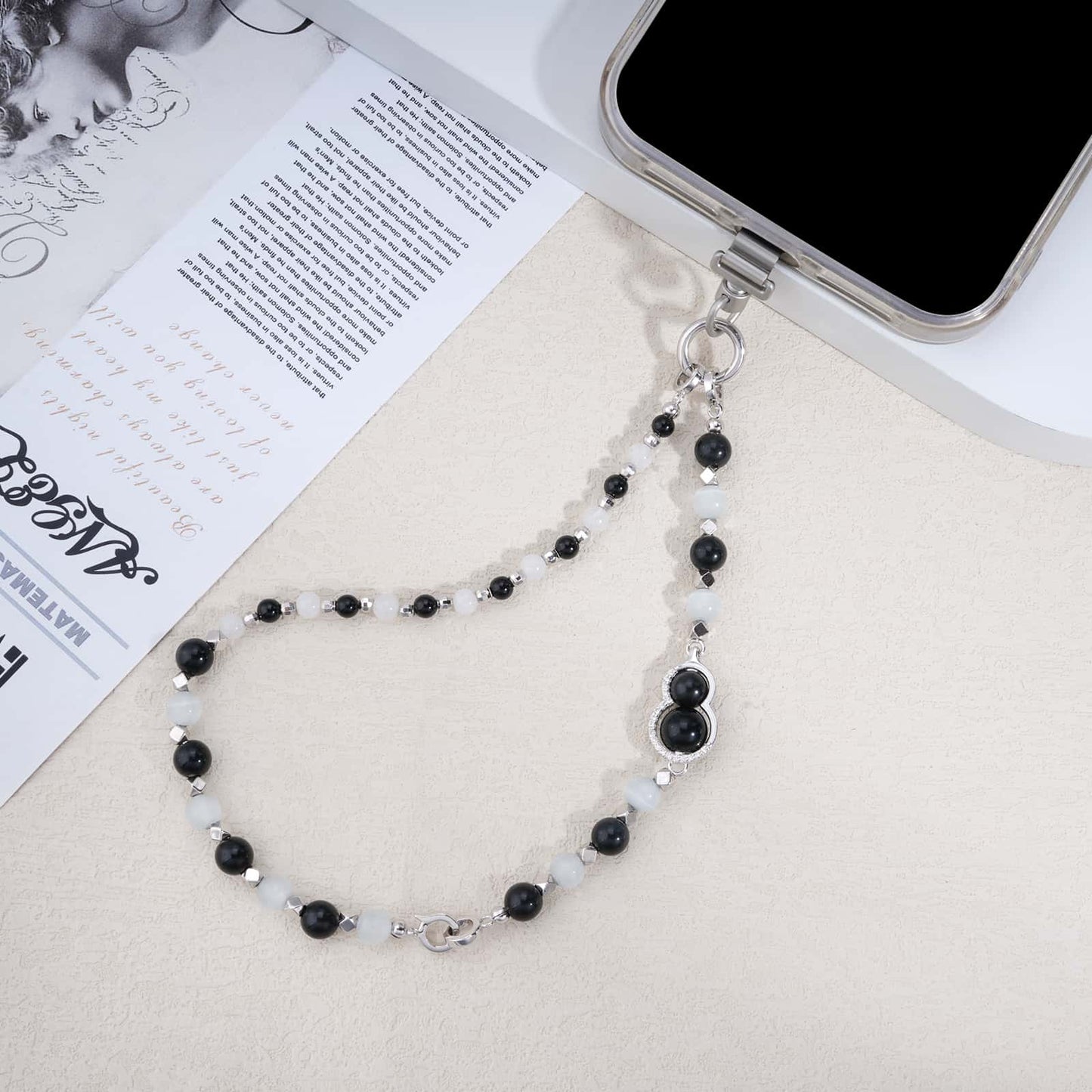 Stylish Universal Phone Strap with Natural Crystal: Obsidian, Agate, Moonstone