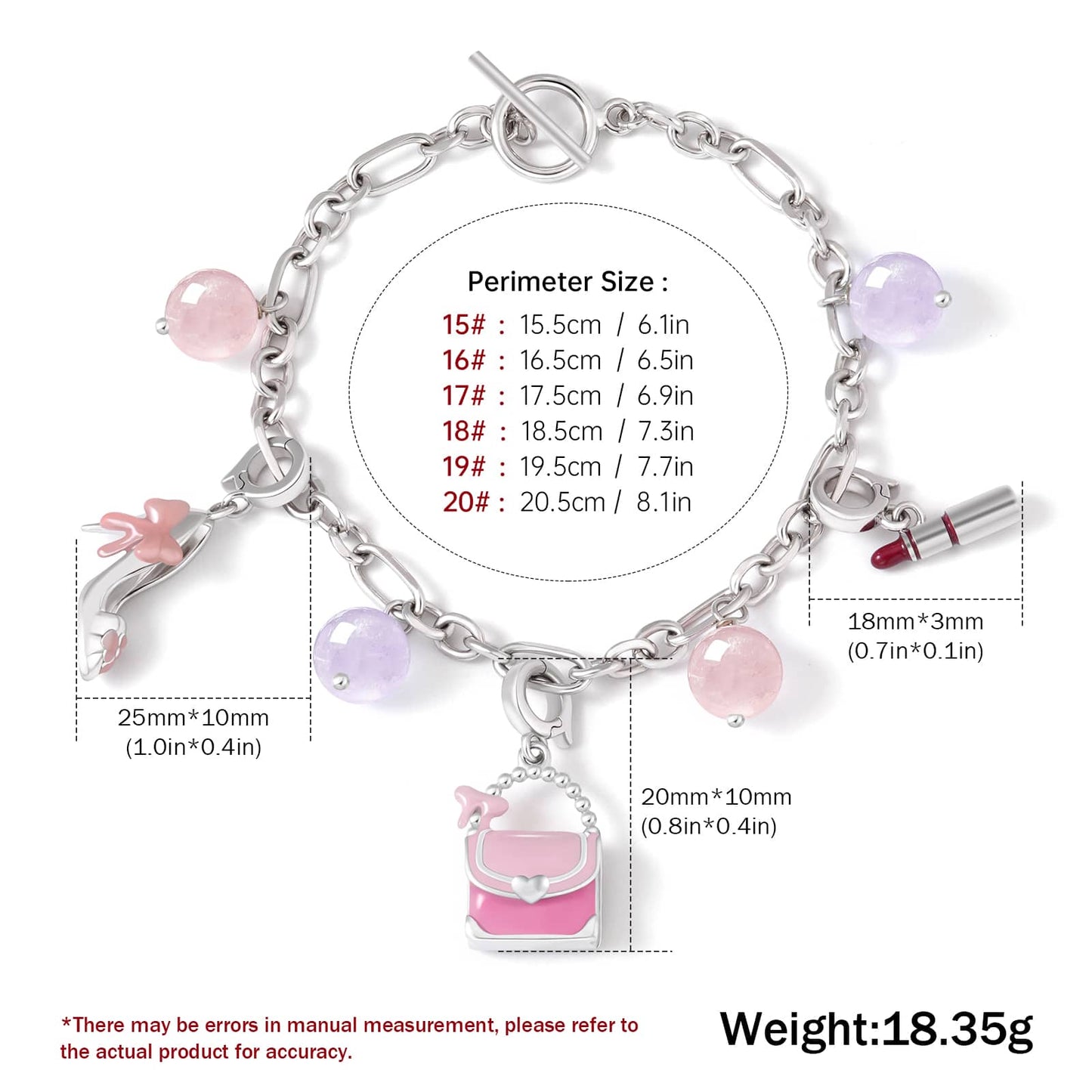 Stylish S925 Pink Crystal and Purple Jade Bracelet with Handbag Pendant