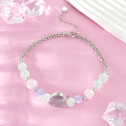 Charming Morganite Moonstone and Purple Jade Bracelet with Handbag Pendant