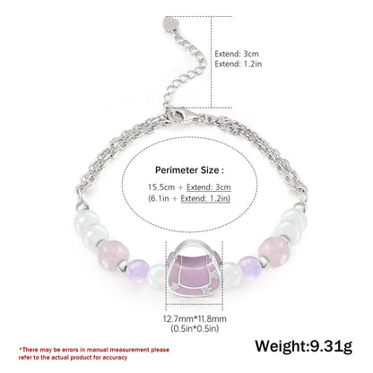 Charming Morganite Moonstone and Purple Jade Bracelet with Handbag Pendant