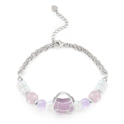 Charming Morganite Moonstone and Purple Jade Bracelet with Handbag Pendant