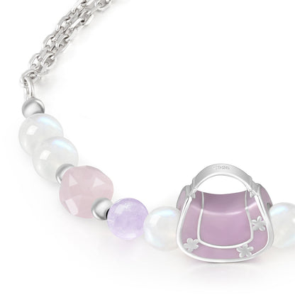 Charming Morganite Moonstone and Purple Jade Bracelet with Handbag Pendant